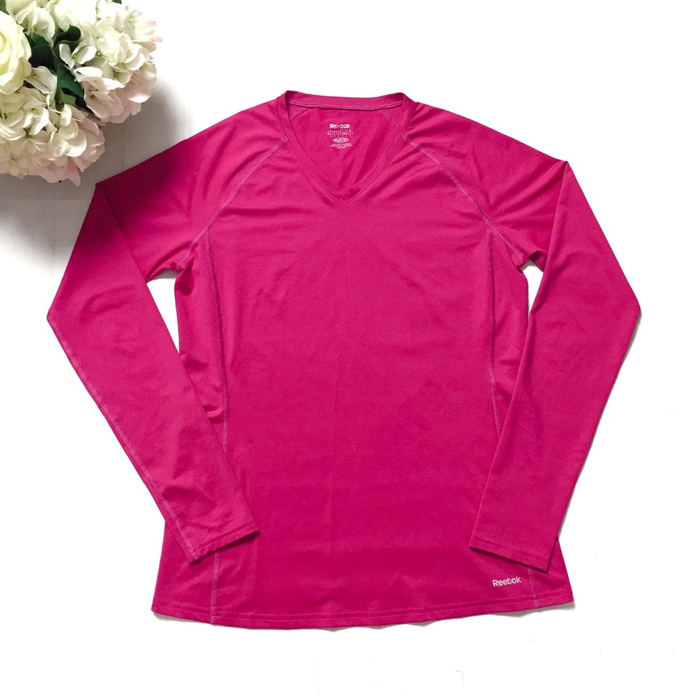 Reebok Fuschia Pink V-Neck Long Sleeve Pullover